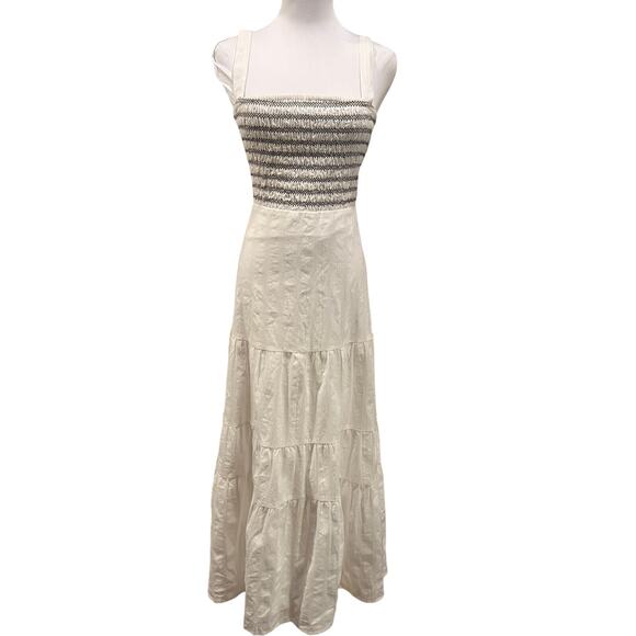 White Smocked Maxi Dress Boho Cottagecore Tiered Cotton XL Cottage Vacation Chic - Picture 2 of 9